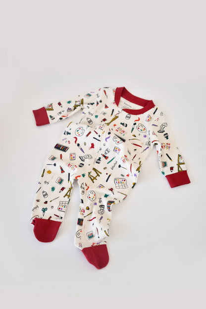 Set 2 salopetele cu maneca lunga si pantaloni cu botosei si fermoar - 100%bumbac organic - Rosu si verde, BabyCosy
