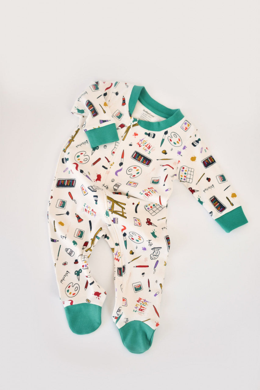 Set 2 salopetele cu maneca lunga si pantaloni cu botosei si fermoar - 100%bumbac organic - Rosu si verde, BabyCosy