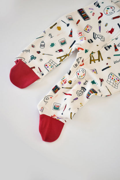 Set 2 salopetele cu maneca lunga si pantaloni cu botosei si fermoar - 100%bumbac organic - Rosu si verde, BabyCosy
