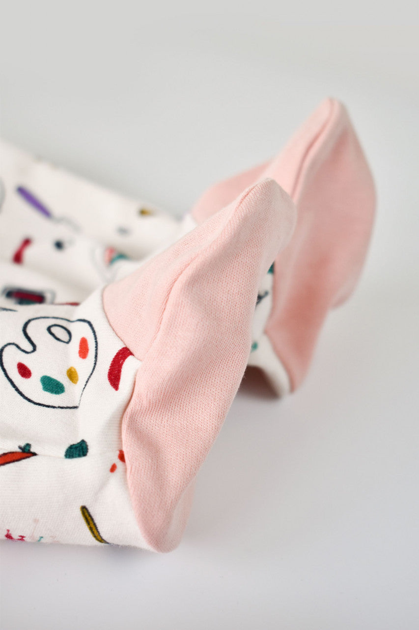 Set 2 salopetele cu maneca lunga si pantaloni cu botosei si fermoar - 100%bumbac organic - Portocaliu si Pudra, BabyCosy
