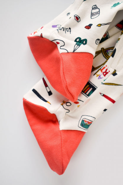 Set 2 salopetele cu maneca lunga si pantaloni cu botosei si fermoar - 100%bumbac organic - Portocaliu si Pudra, BabyCosy