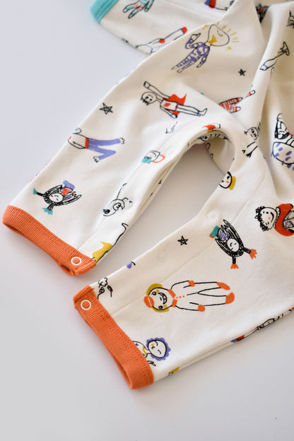Set 2 salopetele cu maneca lunga si pantaloni lungi - 100%bumbac organic - Portocaliu si Verde, BabyCosy