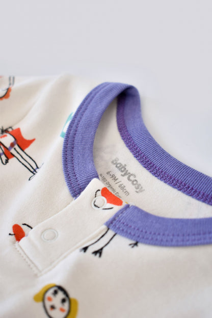 Set 2 salopetele cu maneca lunga si pantaloni lungi - 100%bumbac organic - Galben si Mov, BabyCosy