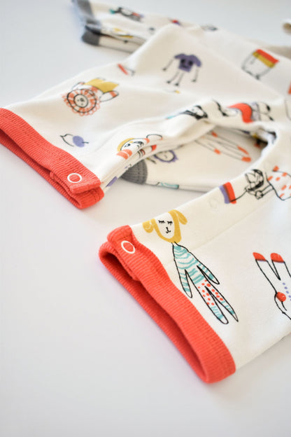 Set 2 salopetele cu maneca lunga si pantaloni lungi - 100%bumbac organic - Rosu si Gri, BabyCosy