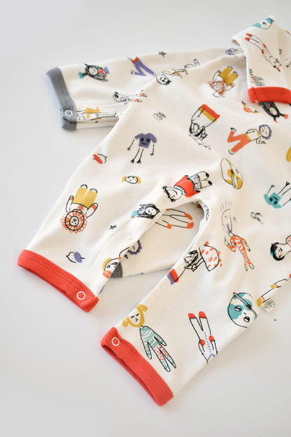 Set 2 salopetele cu maneca lunga si pantaloni lungi - 100%bumbac organic - Rosu si Gri, BabyCosy