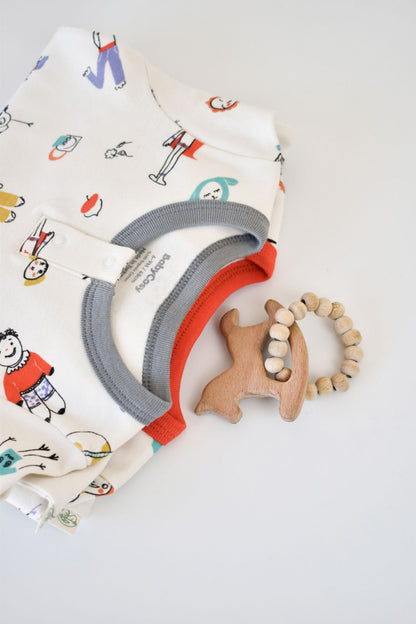 Set 2 salopetele cu maneca lunga si pantaloni lungi - 100%bumbac organic - Rosu si Gri, BabyCosy