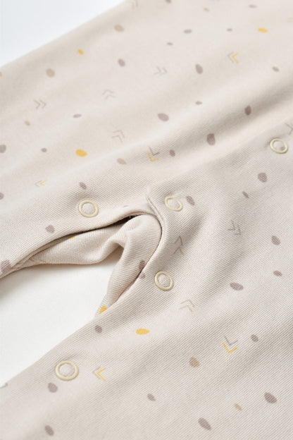 Set 2 salopetele cu maneca lunga si pantaloni lungi cu botosei - 100%bumbac organic - Crem cu buline, BabyCosy