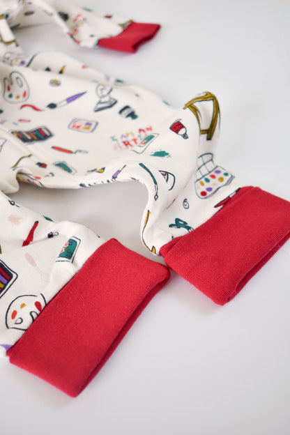 Set 2 salopetele cu maneca lunga si pantaloni lungi cu fermoar - 100%bumbac organic - Rosu si Verde, BabyCosy