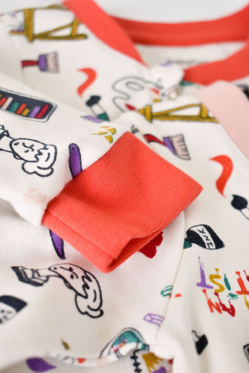 Set 2 salopetele cu maneca lunga si pantaloni lungi cu fermoar - 100%bumbac organic - Portocaliu si Pudra, BabyCosy