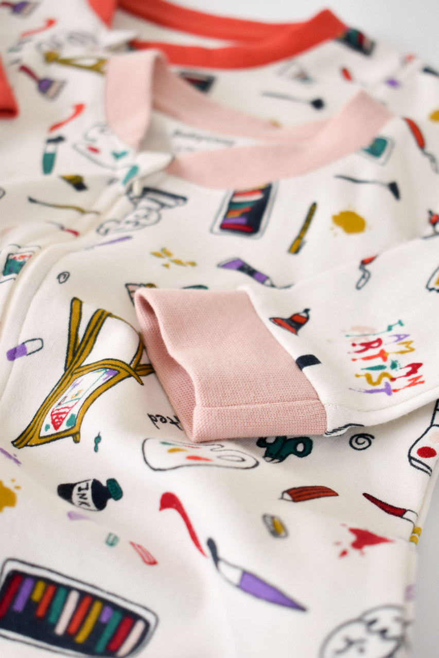 Set 2 salopetele cu maneca lunga si pantaloni lungi cu fermoar - 100%bumbac organic - Portocaliu si Pudra, BabyCosy
