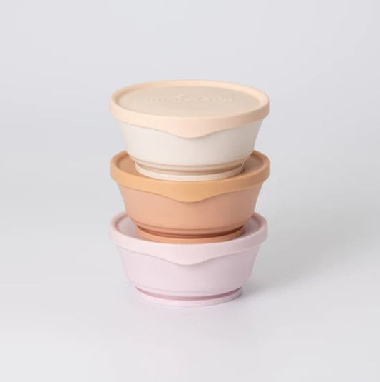 Set 3 boluri cu capac hrana bebelusi Miniware, 100% din materiale naturale biodegradabile, Cotton Candy+Toffee+Vanilla -