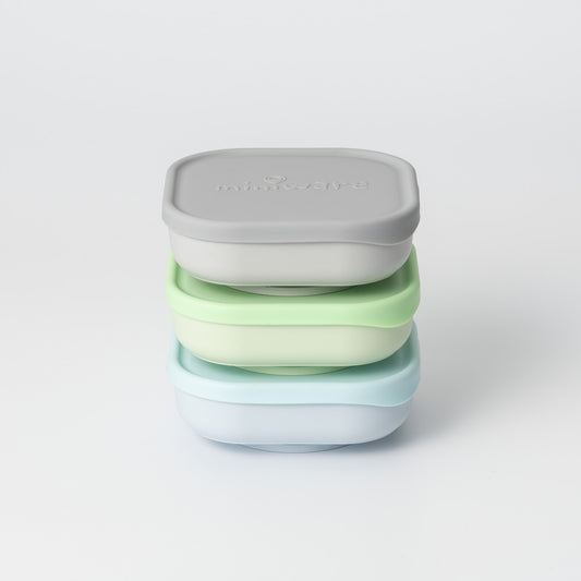 Set 3 boluri pentru hrana bebelusi Miniware Snack Bowl, 100% din materiale naturale biodegradabile, Aqua+Grey+Keylime -