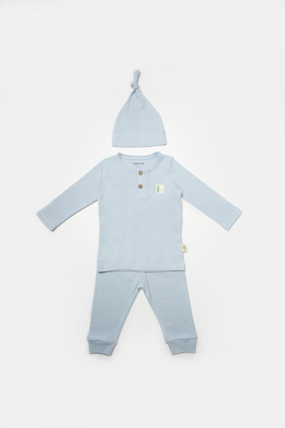 Set 3 piese:bluza, pantaloni si caciulita Bamboo, bleu, BabyCosy, 50% bumbac+50%bambus