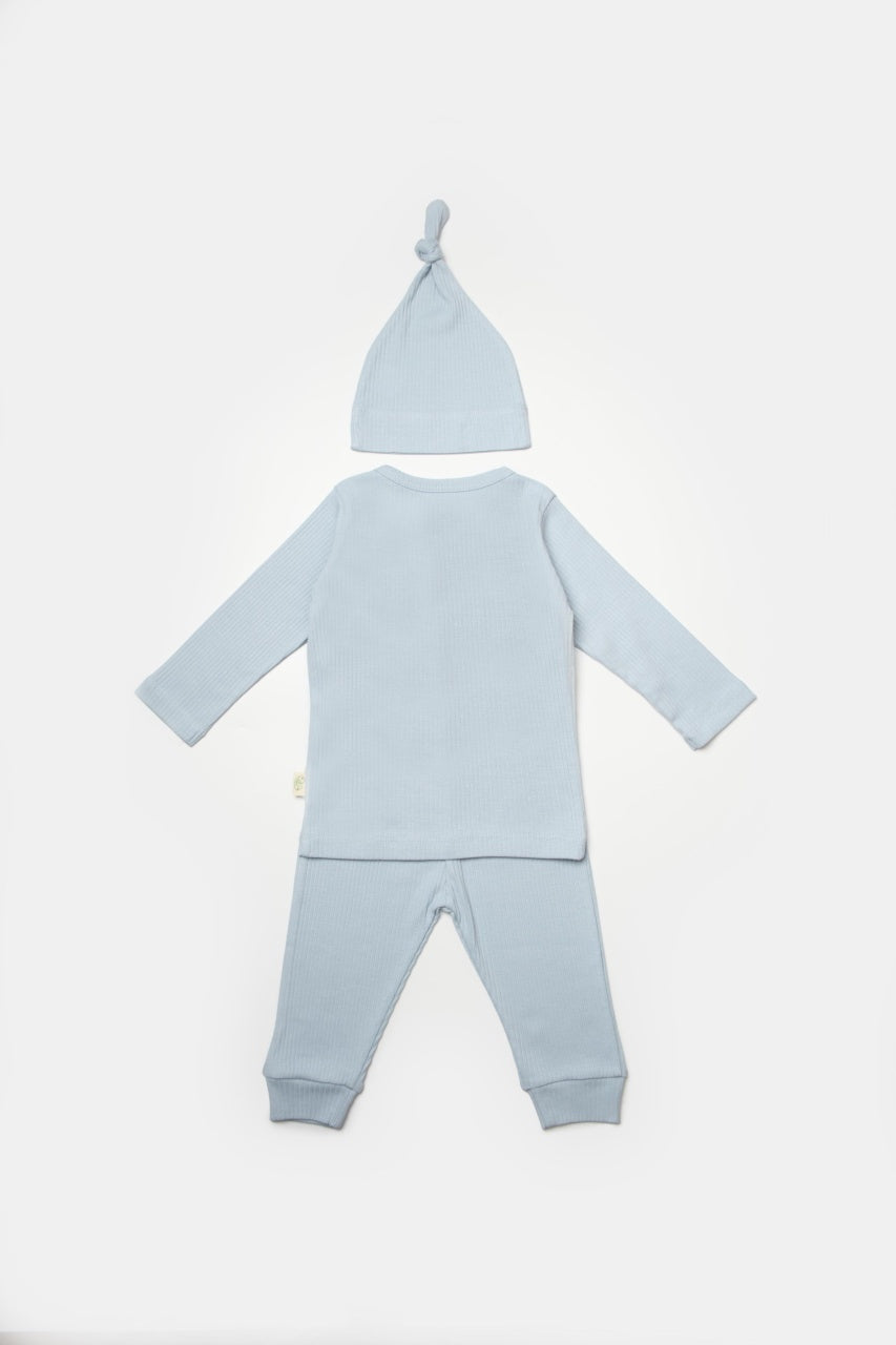 Set 3 piese:bluza, pantaloni si caciulita Bamboo, bleu, BabyCosy, 50% bumbac+50%bambus