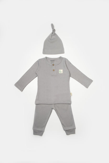 Set 3 piese:bluza, pantaloni si caciulita Bamboo, gri, BabyCosy, 50% bumbac+50%bambus