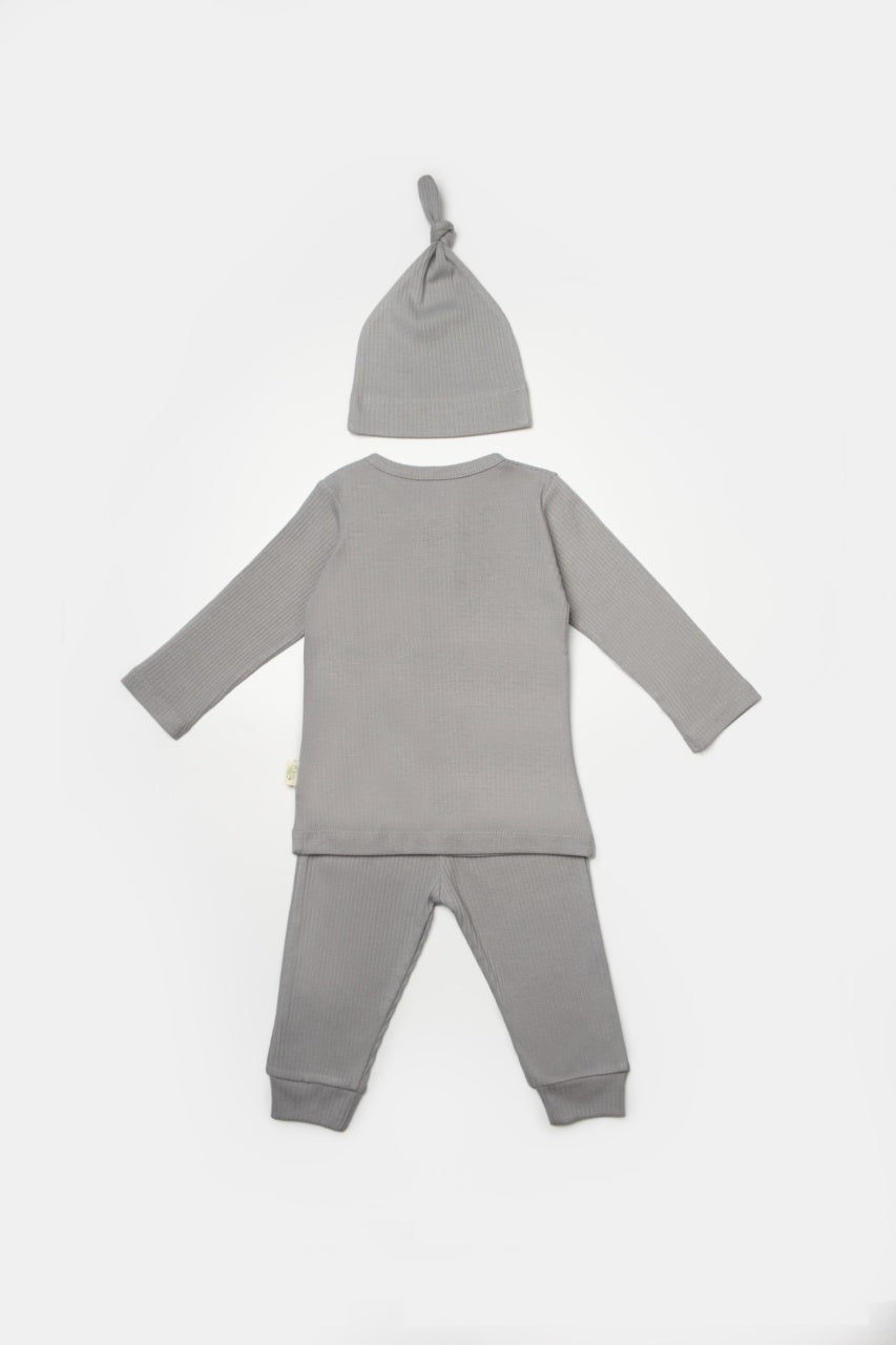 Set 3 piese:bluza, pantaloni si caciulita Bamboo, gri, BabyCosy, 50% bumbac+50%bambus