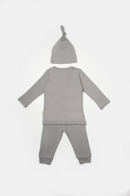 Set 3 piese:bluza, pantaloni si caciulita Bamboo, gri, BabyCosy, 50% bumbac+50%bambus