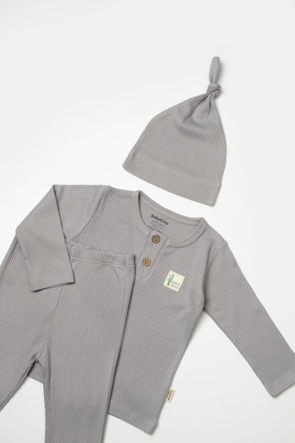 Set 3 piese:bluza, pantaloni si caciulita Bamboo, gri, BabyCosy, 50% bumbac+50%bambus