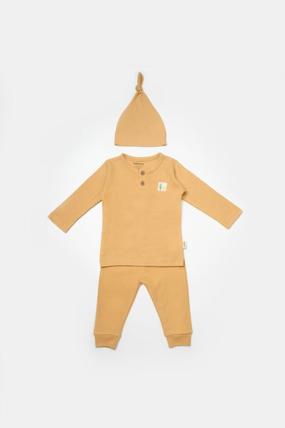 Set 3 piese:bluza, pantaloni si caciulita Bamboo, maro, BabyCosy, 50% bumbac+50%bambus