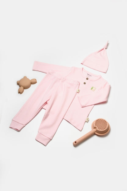 Set 3 piese:bluza, pantaloni si caciulita Bamboo, roz, BabyCosy, 50% bumbac+50%bambus
