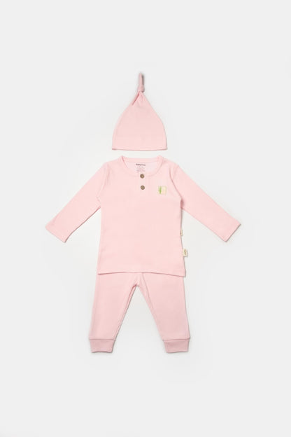 Set 3 piese:bluza, pantaloni si caciulita Bamboo, roz, BabyCosy, 50% bumbac+50%bambus