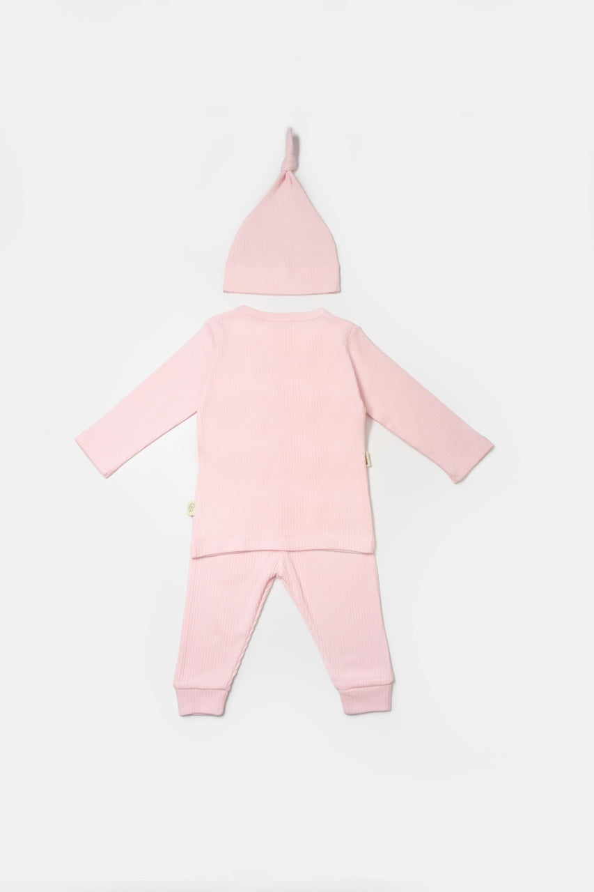 Set 3 piese:bluza, pantaloni si caciulita Bamboo, roz, BabyCosy, 50% bumbac+50%bambus