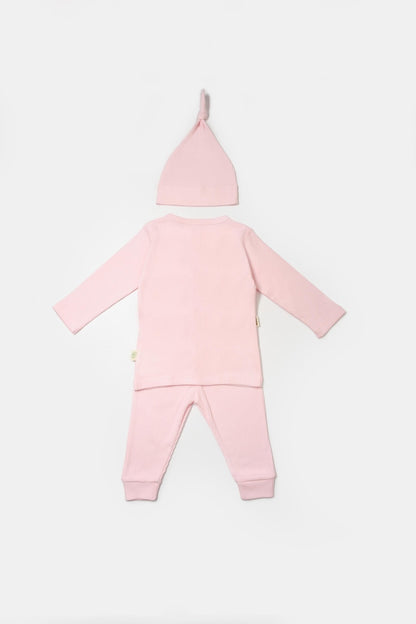 Set 3 piese:bluza, pantaloni si caciulita Bamboo, roz, BabyCosy, 50% bumbac+50%bambus