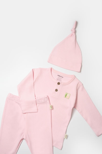 Set 3 piese:bluza, pantaloni si caciulita Bamboo, roz, BabyCosy, 50% bumbac+50%bambus
