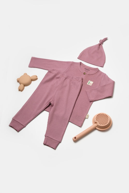 Set 3 piese:bluza, pantaloni si caciulita Bamboo, roz inchis, BabyCosy, 50% bumbac+50%bambus - Bluza, Caciula, Pantaloni