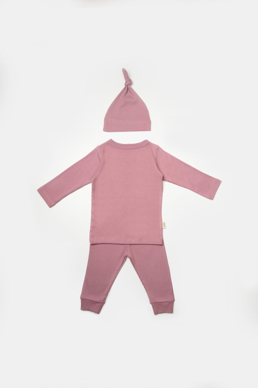 Set 3 piese:bluza, pantaloni si caciulita Bamboo, roz inchis, BabyCosy, 50% bumbac+50%bambus