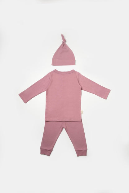 Set 3 piese:bluza, pantaloni si caciulita Bamboo, roz inchis, BabyCosy, 50% bumbac+50%bambus