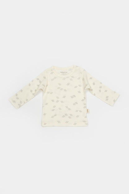 Set 3 piese:bluza, pantaloni si caciulita Printed, BabyCosy, 50% modal+50% bumbac, Ecru