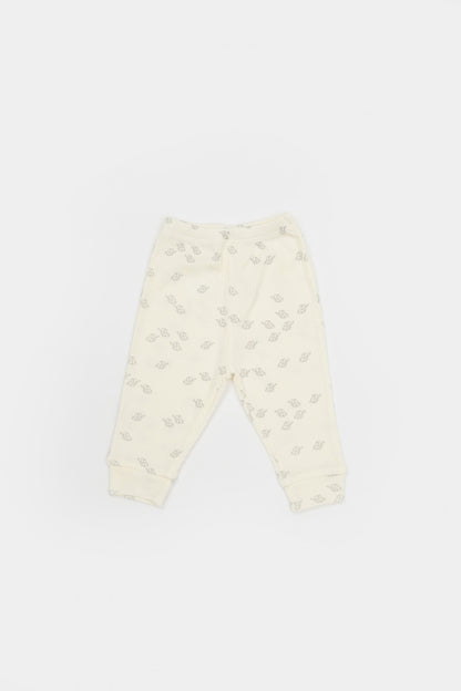 Set 3 piese:bluza, pantaloni si caciulita Printed, BabyCosy, 50% modal+50% bumbac, Ecru