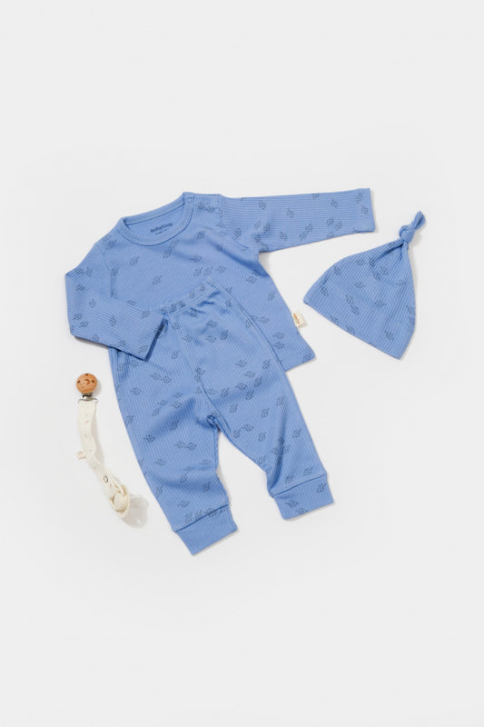 Set 3 piese:bluza, pantaloni si caciulita Printed, BabyCosy, 50% modal+50% bumbac, Lavanda - Bluza, Pantaloni