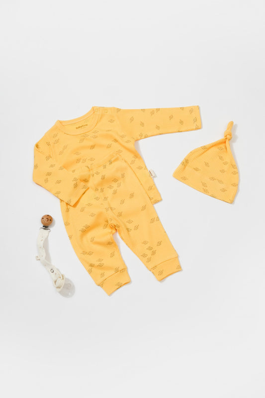 Set 3 piese:bluza, pantaloni si caciulita Printed, BabyCosy, 50% modal+50% bumbac, Lamaie - Bluza, Pantaloni