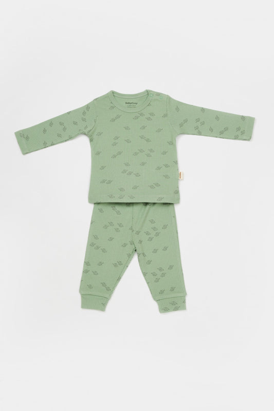 Set 3 piese:bluza, pantaloni si caciulita Printed, BabyCosy, 50% modal+50% bumbac, Verde - Bluza, Pantaloni