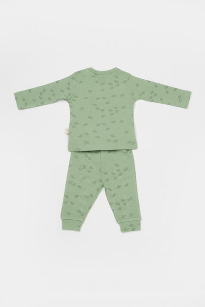 Set 3 piese:bluza, pantaloni si caciulita Printed, BabyCosy, 50% modal+50% bumbac, Verde