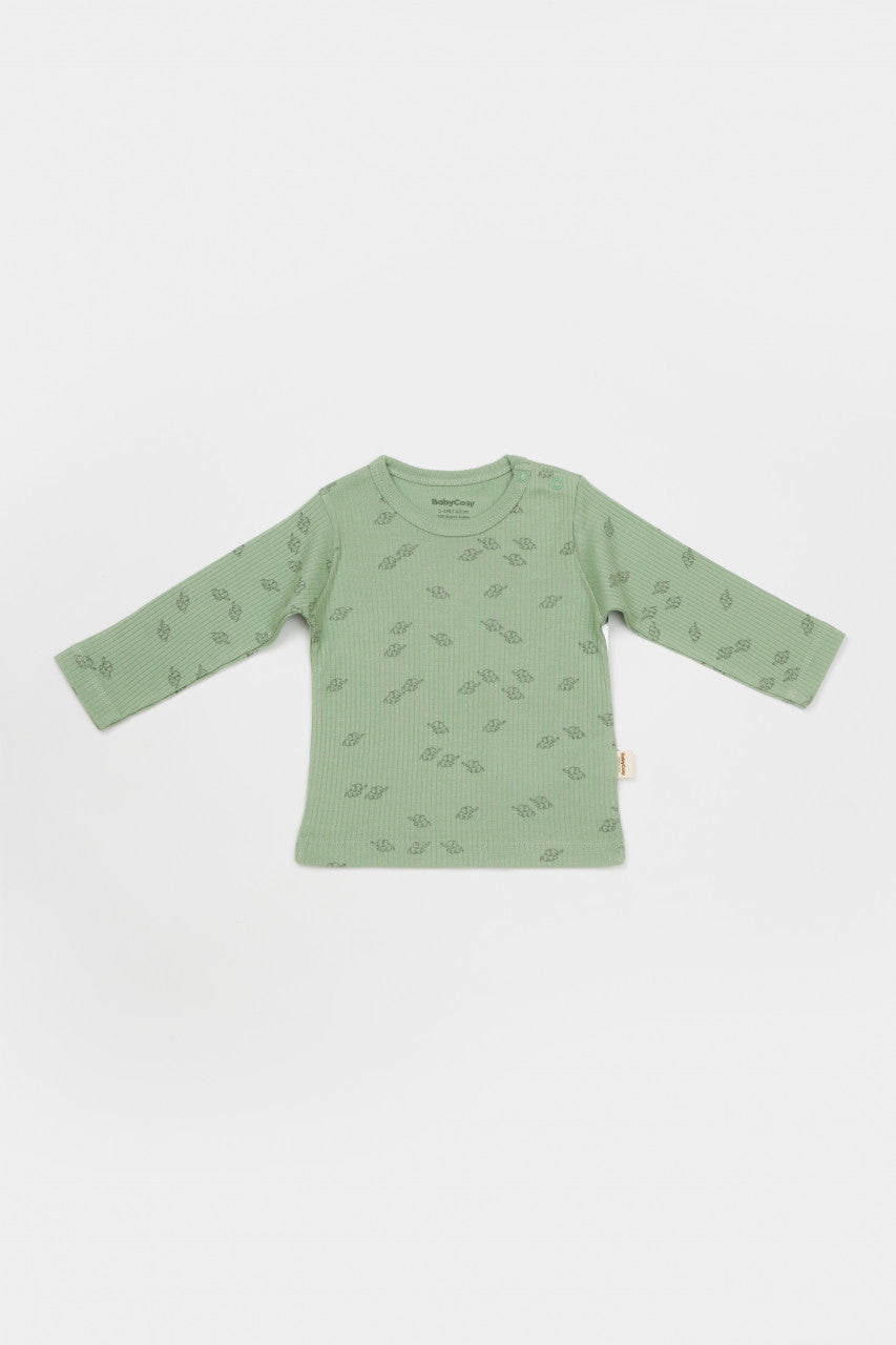 Set 3 piese:bluza, pantaloni si caciulita Printed, BabyCosy, 50% modal+50% bumbac, Verde
