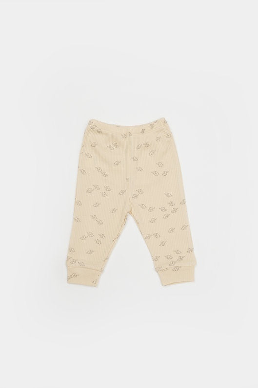 Set 3 piese:bluza, pantaloni si caciulita Printed, BabyCosy, 50% modal+50% bumbac, Stone