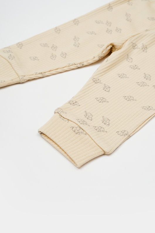 Set 3 piese:bluza, pantaloni si caciulita Printed, BabyCosy, 50% modal+50% bumbac, Stone