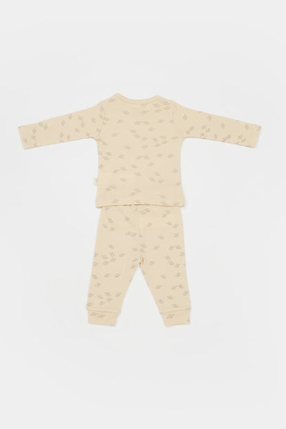 Set 3 piese:bluza, pantaloni si caciulita Printed, BabyCosy, 50% modal+50% bumbac, Stone