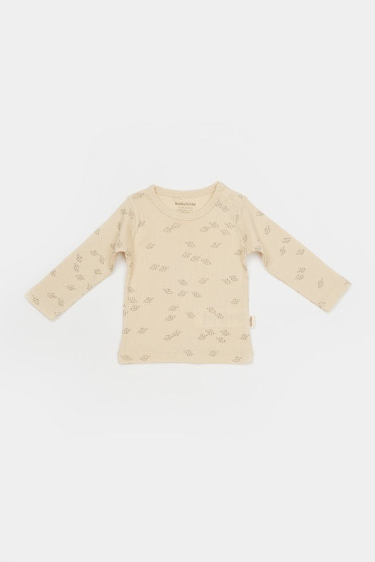 Set 3 piese:bluza, pantaloni si caciulita Printed, BabyCosy, 50% modal+50% bumbac, Stone