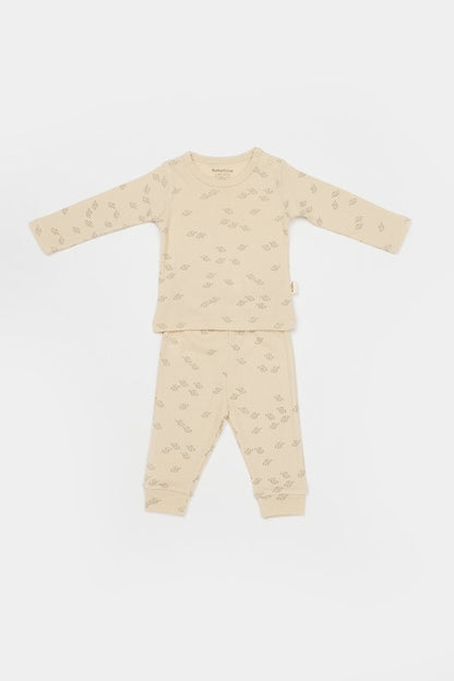 Set 3 piese:bluza, pantaloni si caciulita Printed, BabyCosy, 50% modal+50% bumbac, Stone
