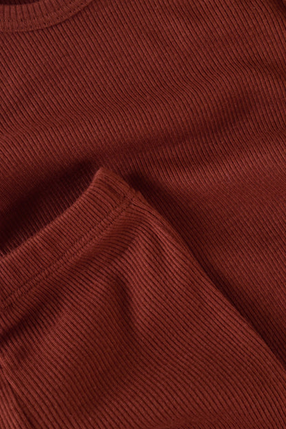 Set 3 piese: body cu maneca lunga, pantaloni lungi si caciulita din bumbac organic si modal - Caramiziu, BabyCosy