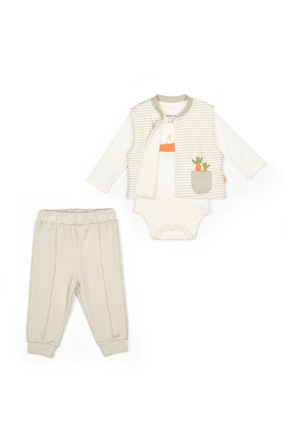 Set 3 piese: body, pantalon si vesta Rabbit, 100% bumbac organic, BabyCosy