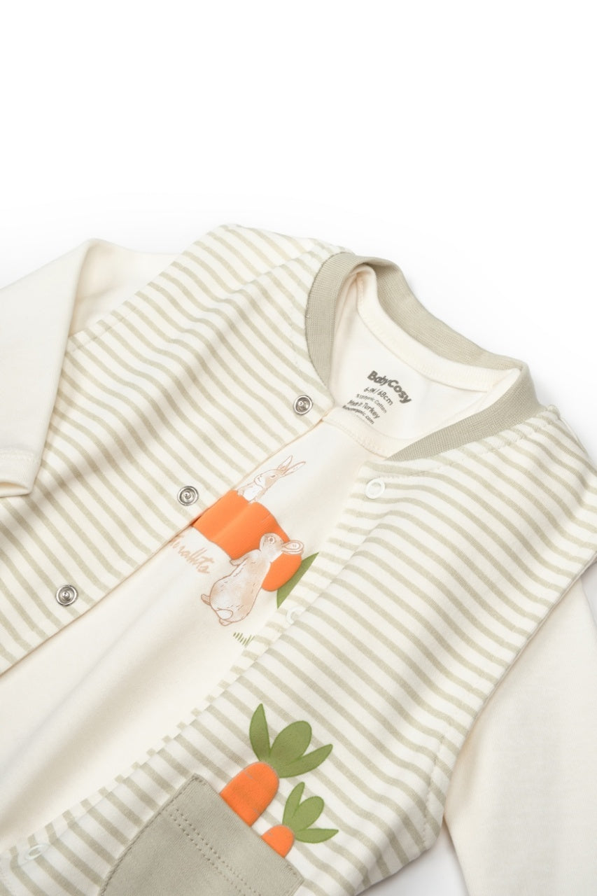 Set 3 piese: body, pantalon si vesta Rabbit, 100% bumbac organic, BabyCosy