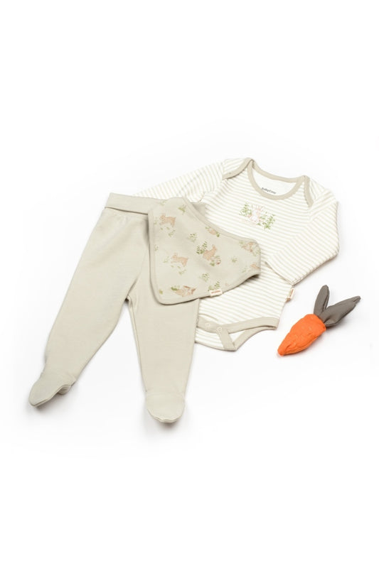 Set 3 piese:body, pantaloni si baveta Rabbit, BabyCosy, 100% bumbac