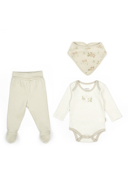 Set 3 piese:body, pantaloni si baveta Rabbit, BabyCosy, 100% bumbac