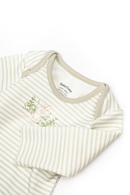 Set 3 piese:body, pantaloni si baveta Rabbit, BabyCosy, 100% bumbac