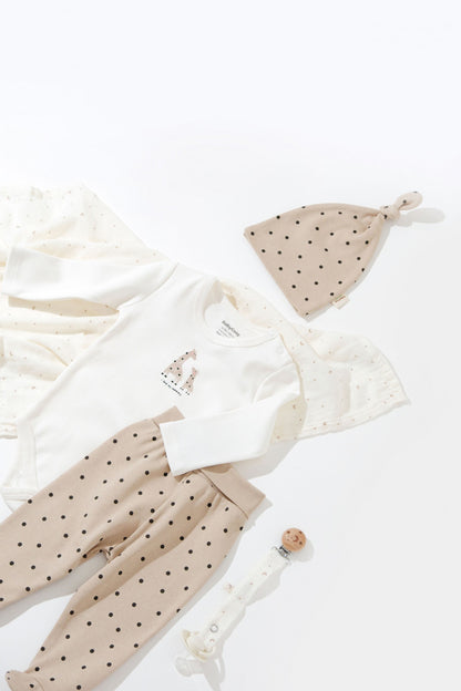 Set 3 piese: body, pantaloni si caciulita Girafa, BabyCosy, 100% bumbac organic